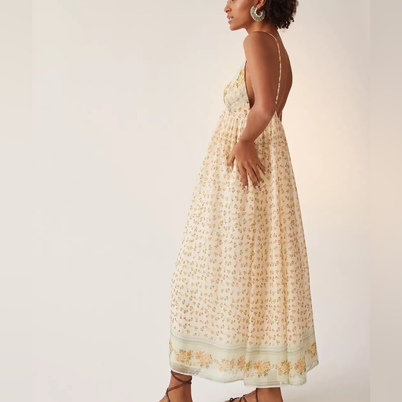 (SOLD) NWT Anthropologie Let Me Be Sz L Babydoll Yellow Floral Maxi Dress - Picture 5 of 8